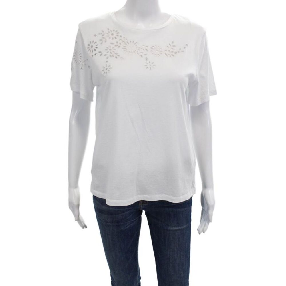 Elliott Lauren Womens Cotton Eyelet Cut Out Shoulder Detail Top White Size XS